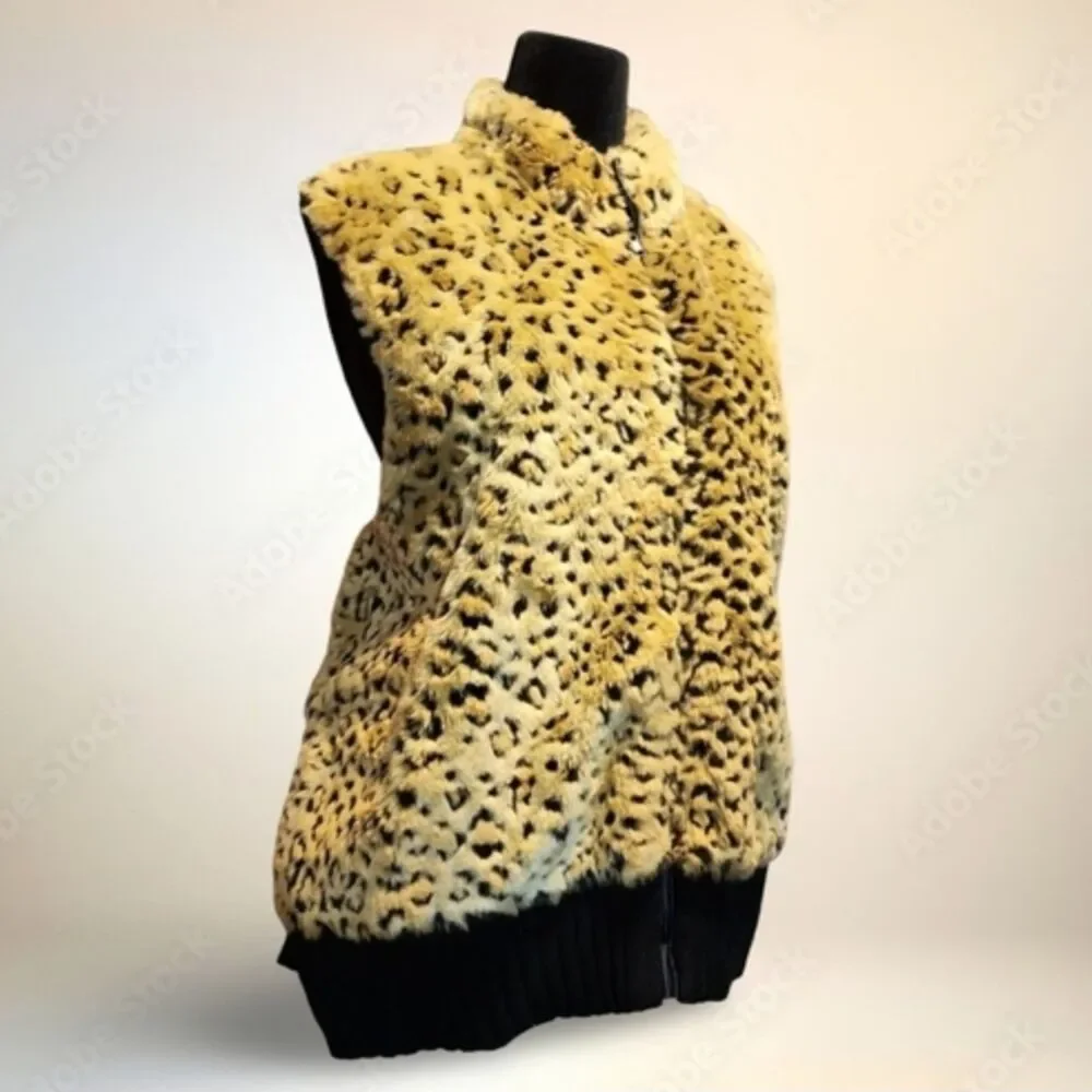Vtg Mob Wife Leopard Faux Fur Vest Plus Size 22 24 Punk GLAM